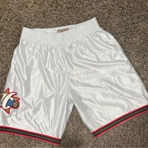 Mitchell & Ness White Shorts with Red and Black Trim